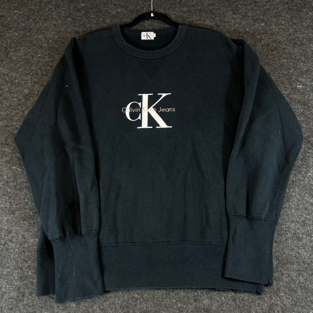 Vintage 90s Calvin Klein Jeans Sweatshirt Mens Large Black Embroidered CK USA